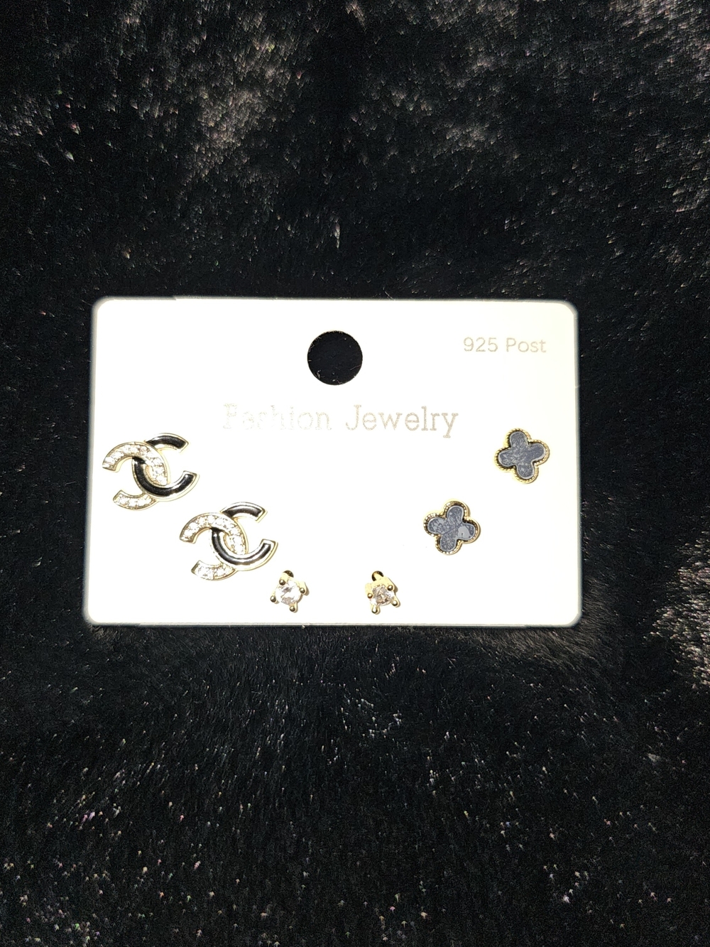 Fashion Jewelry Gold & Silver Trio Earring Set - Green Floral Studs